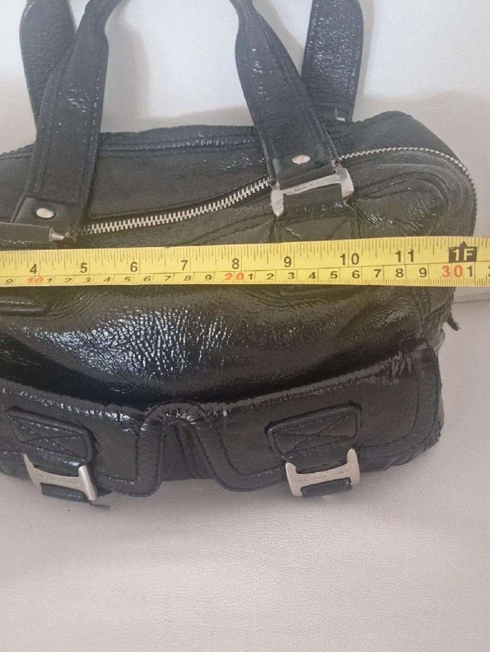 Michael Kors Black Patent Leather Shoulder Bag with Silver Hardware